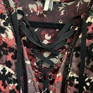 Floral midi with embossed velvet flowers.